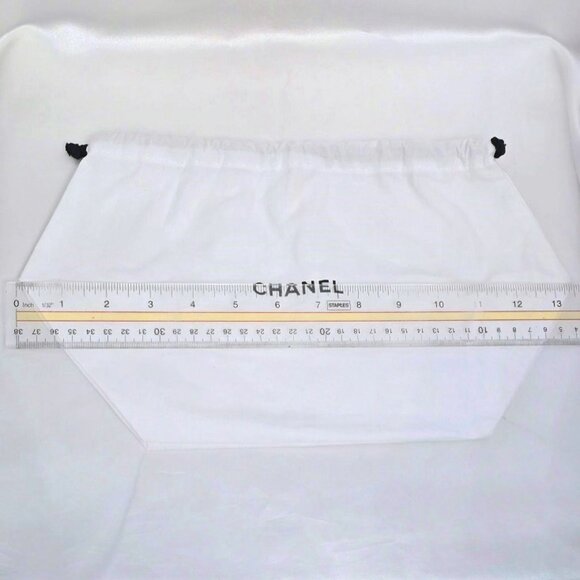 CHANEL White Cotton Drawstring Dust Bag Shoe Storage LARGE 13.6" x 8" x 8" - Picture 2 of 4